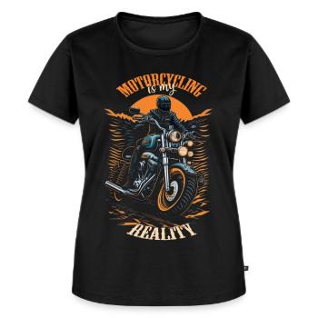 La moto est ma réalité - T-shirt Premium bio Femme - noir - Devant - Selfina (174cm)