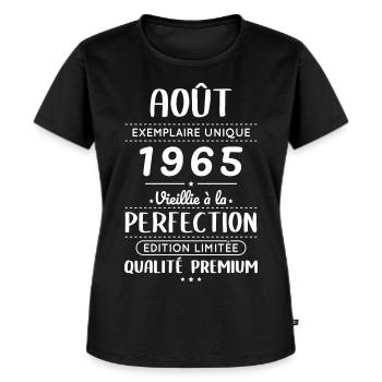 Anniversaire 60 ans - Août 1965 Perfection - T-shirt Premium bio Femme - noir - Devant - Selfina (174cm)