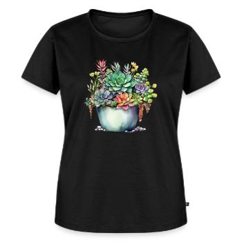 Pflanzen Sukkulenten Kaktus Aquarell Bunt - Frauen Premium Bio T-Shirt - Schwarz - Vorne - Selfina (174cm)