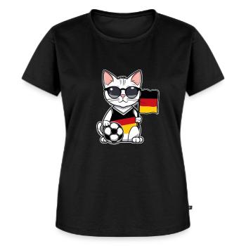 Fußball Katze Deutschland Fan Trikot Deutschland - Frauen Premium Bio T-Shirt - Schwarz - Vorne - Selfina (174cm)