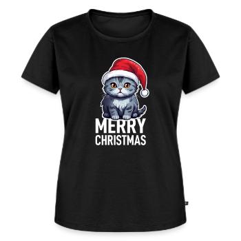 Katze Weihnachten - Frauen Premium Bio T-Shirt - Schwarz - Vorne - Selfina (174cm)