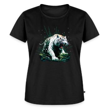 Weißer wütender brüllender Tiger im Dschungel - Frauen Premium Bio T-Shirt - Schwarz - Vorne - Selfina (174cm)