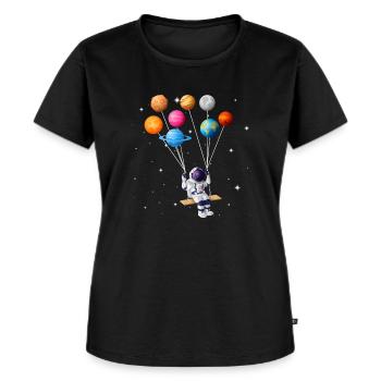 Astronaut Planet Schaukel Sonnensystem Sonne Erde - Frauen Premium Bio T-Shirt - Schwarz - Vorne - Selfina (174cm)