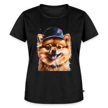 Pomeranian Pomeranian Snapback Cap Dog Print - Women's Premium Organic T-shirt - black - Front - Selfina (174cm)