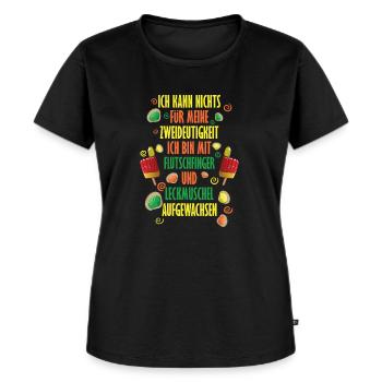 zweideutige Sprüche / Flutschfinger & Leckmuschel - Frauen Premium Bio T-Shirt - Schwarz - Vorne - Selfina (174cm)