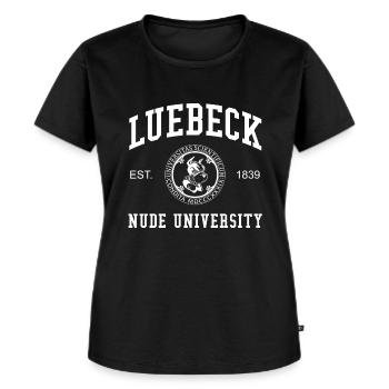 Lübeck Nude University Hochschule Universität Uni - Frauen Premium Bio T-Shirt - Schwarz - Vorne - Selfina (174cm)