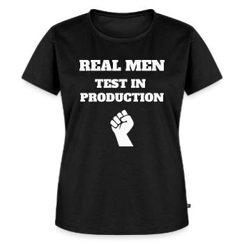 Real Men Test in Production, Programmer, Software - Frauen Premium Bio T-Shirt - Schwarz - Vorne - Selfina (174cm)
