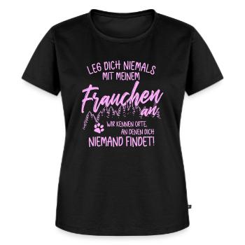 Leg dich nicht mit Frauchen an - Hunde Gassi gehen - Frauen Premium Bio T-Shirt - Schwarz - Vorne - Selfina (174cm)