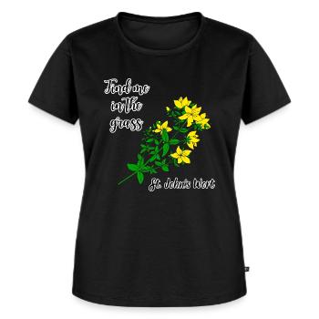 Finde mich im Gras... Johanniskraut - Frauen Premium Bio T-Shirt - Schwarz - Vorne - Selfina (174cm)