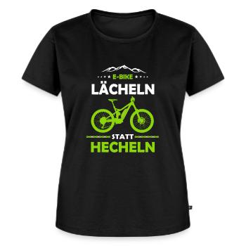 E-MTB Lächeln Statt Hecheln E-Bike - Frauen Premium Bio T-Shirt - Schwarz - Vorne - Selfina (174cm)