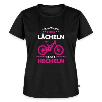 E-MTB Lächeln Statt Hecheln E-Bike - Frauen Premium Bio T-Shirt - Schwarz - Vorne - Selfina (174cm)