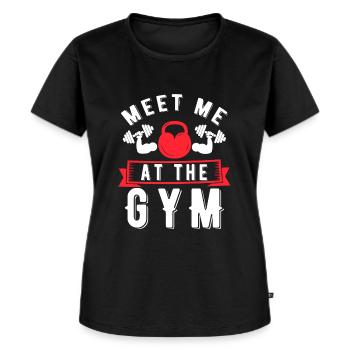 Meet Me At The Gym - Fitness Spruch - Frauen Premium Bio T-Shirt - Schwarz - Vorne - Selfina (174cm)