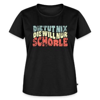 Die tut nix, die will nur Schorle - Spruch - Frauen Premium Bio T-Shirt - Schwarz - Vorne - Selfina (174cm)