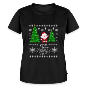 Merry Christmas Weihnachtsmann Ugly Christmas - Frauen Premium Bio T-Shirt - Schwarz - Vorne - Selfina (174cm)