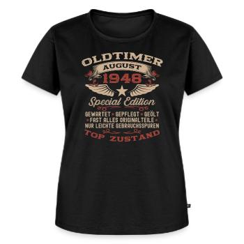 77. Geburtstag Oldtimer August Jahrgang 1948 - Frauen Premium Bio T-Shirt - Schwarz - Vorne - Selfina (174cm)