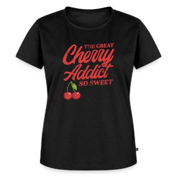 Kirsche - Frauen Premium Bio T-Shirt - Schwarz - Vorne - Selfina (174cm)