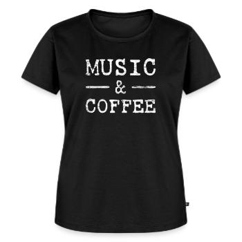 Music and Coffee - Frauen Premium Bio T-Shirt - Schwarz - Vorne - Selfina (174cm)