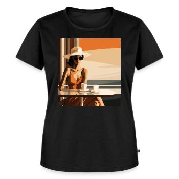 Young lady in café - minimalist reduced - Women's Premium Organic T-shirt - black - Front - Selfina (174cm)