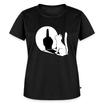 Mittelfinger Katzen Schatten - Frauen Premium Bio T-Shirt - Schwarz - Vorne - Selfina (174cm)