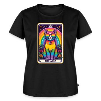 Tarotkarte Katze The Ally, Regenbogen LGBTQ Katze - Frauen Premium Bio T-Shirt - Schwarz - Vorne - Selfina (174cm)