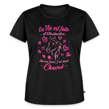 T-shirt équitation - J'ai mon Cheval - T-shirt Premium bio Femme - noir - Devant - Selfina (174cm)