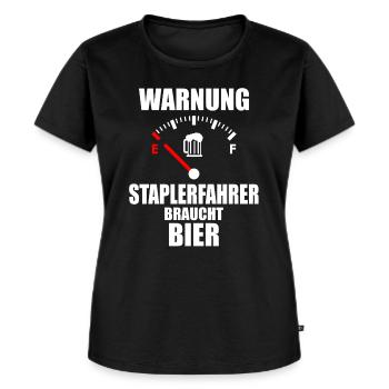 STAPLERFAHRER Spruch Bier - Frauen Premium Bio T-Shirt - Schwarz - Vorne - Selfina (174cm)