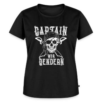 Captain wir Gendern- Lustiges Sprüche Sächsisch - Frauen Premium Bio T-Shirt - Schwarz - Vorne - Selfina (174cm)
