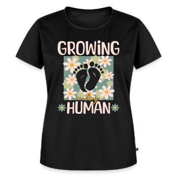 Zwangerschaps Bloemen Zwangerschap Aankondiging - Vrouwen Premium Bio T-shirt - zwart - Voor - Selfina (174cm)