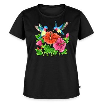 Colibri Oiseaux Fleurs colorées - T-shirt Premium bio Femme - noir - Devant - Selfina (174cm)