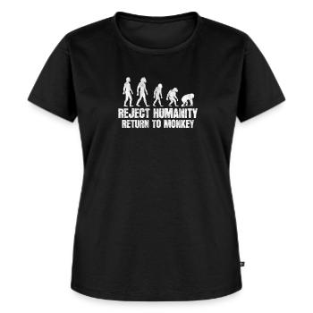 Affe Evolution - Frauen Premium Bio T-Shirt - Schwarz - Vorne - Selfina (174cm)