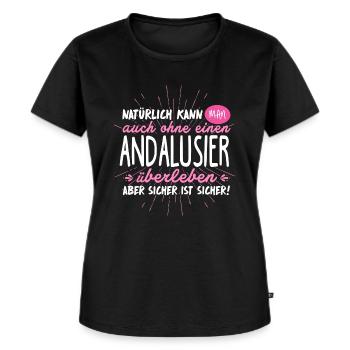 Niemals ohne ANDALUSIER - Frauen Premium Bio T-Shirt - Schwarz - Vorne - Selfina (174cm)