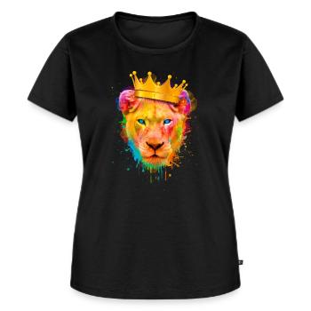 Lion Amant Cadeau, Lion aquarelle, Lionne colorée - T-shirt Premium bio Femme - noir - Devant - Selfina (174cm)