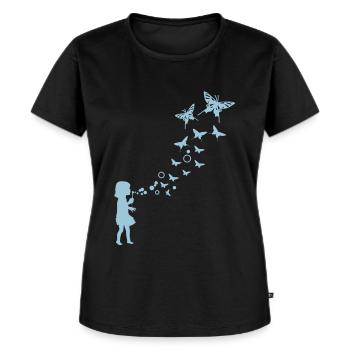 Bubble Schmetterling - Frauen Premium Bio T-Shirt - Schwarz - Vorne - Selfina (174cm)