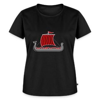 Wikingerschiff - Frauen Premium Bio T-Shirt - Schwarz - Vorne - Selfina (174cm)