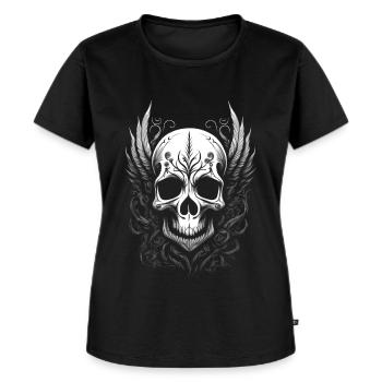Crâne avec ailes - ornement - T-shirt Premium bio Femme - noir - Devant - Selfina (174cm)