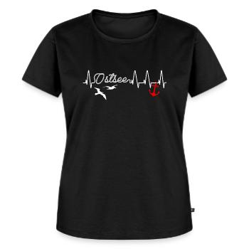 Ostsee Liebe Herzschlag Heartbeat Anker - Frauen Premium Bio T-Shirt - Schwarz - Vorne - Selfina (174cm)
