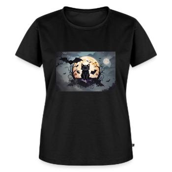 Katze Halloween - Frauen Premium Bio T-Shirt - Schwarz - Vorne - Selfina (174cm)