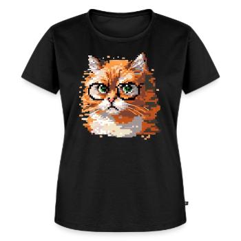 Pixel-Art Katze - Frauen Premium Bio T-Shirt - Schwarz - Vorne - Selfina (174cm)