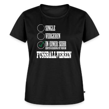In einer Beziehung mit meinem Fussballverein - Frauen Premium Bio T-Shirt - Schwarz - Vorne - Selfina (174cm)