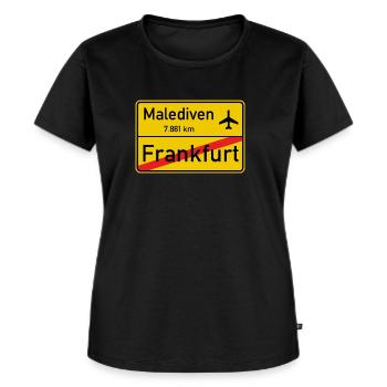 Travel Design Malediven | Flug ab Frankfurt - Frauen Premium Bio T-Shirt - Schwarz - Vorne - Selfina (174cm)