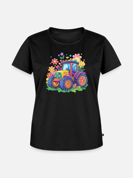 Bunter Blumentraktor - Frauen Premium Bio T-Shirt - Schwarz