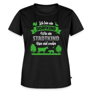DORFKIND | WIE STADTKIND NUR VIEL COOLER - Frauen Premium Bio T-Shirt - Schwarz - Vorne - Selfina (174cm)