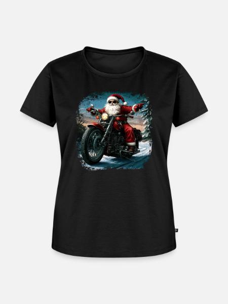 Motorradfahrer Weihnachtsmann - Frauen Premium Bio T-Shirt - Schwarz