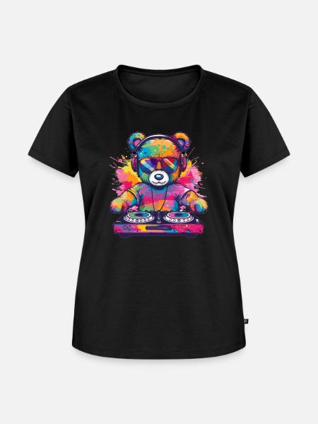 Bunter DJ Teddy - Frauen Premium Bio T-Shirt - Schwarz