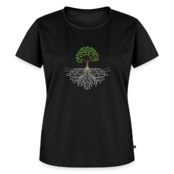 Forschungsbaum: Verschmelzung von Natur und Technologie - Frauen Premium Bio T-Shirt - Schwarz - Vorne - Selfina (174cm)
