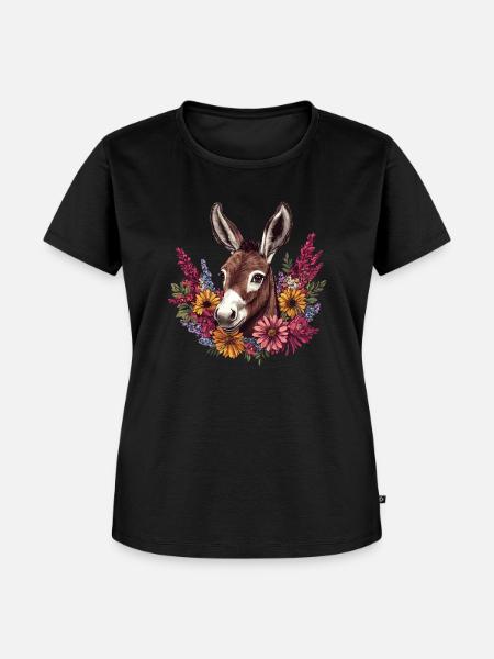 Esel mit Blumenkranz - Frauen Premium Bio T-Shirt - Schwarz