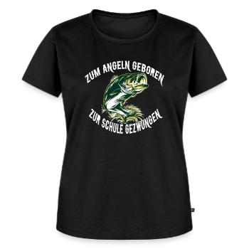 Angeln ZUM ANGELN GEBOREN ZUR SCHULE GEZWUNGEN - Frauen Premium Bio T-Shirt - Schwarz - Vorne - Selfina (174cm)