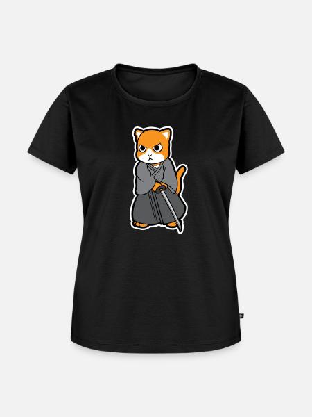 Samurai Katze mit Katana - Frauen Premium Bio T-Shirt - Schwarz