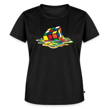 Rubik's Cube Zauberwürfel Melting Cube - Frauen Premium Bio T-Shirt - Schwarz - Vorne - Selfina (174cm)