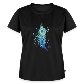 Pfau - blaue Pfauenfeder aquarell - Frauen Premium Bio T-Shirt - Schwarz - Vorne - Selfina (174cm)